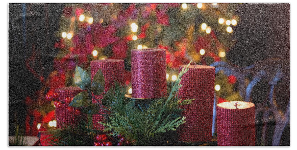 Candles Hand Towel featuring the photograph Christmas Candles by Patricia Babbitt