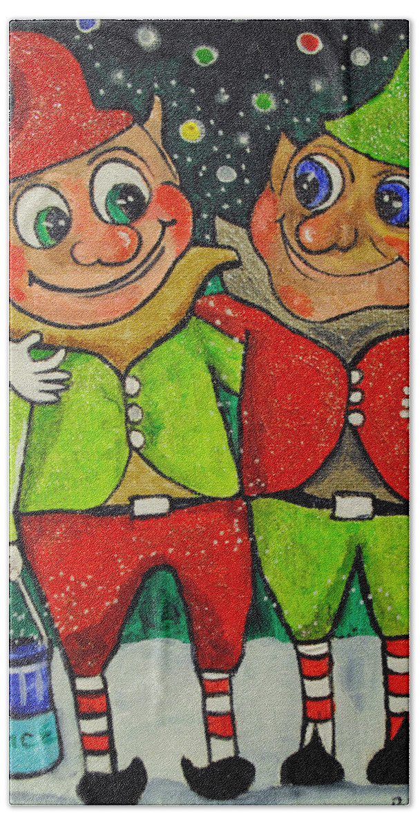 Christmas Bath Towel featuring the painting Christmas Elves by Patricia Arroyo