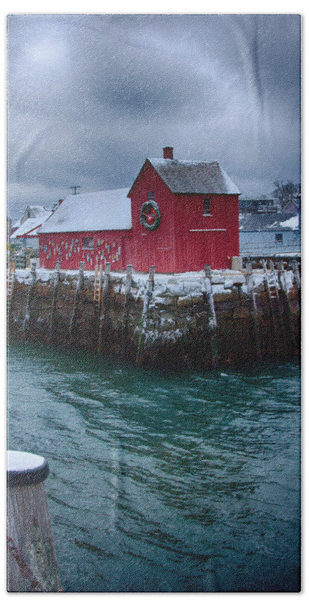 Rockport Harbor Bath Towel featuring the photograph Christmas in Rockport Massachusetts by Jeff Folger
