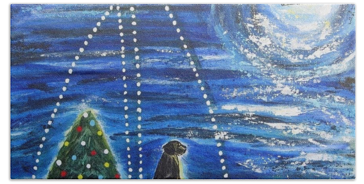 Dog Bath Towel featuring the painting Christmas Magic by Diane Pape