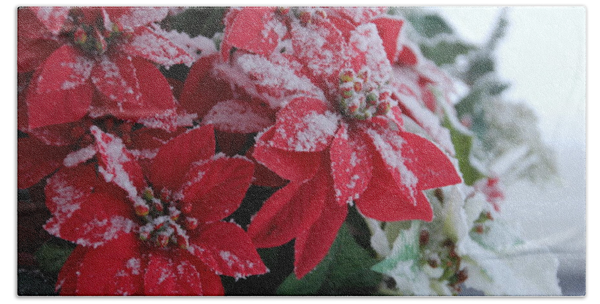 Poinsettia Bath Towel featuring the photograph Christmas Poinsettia Flowers by Valerie Collins