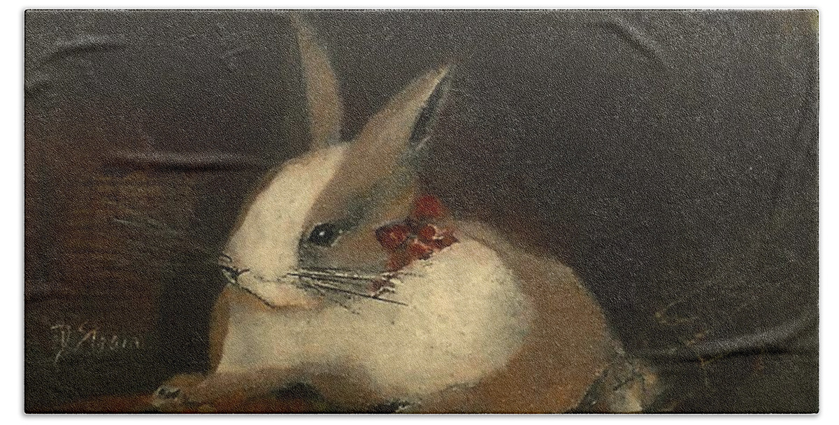 Fine Art America.com Bath Towel featuring the painting Christmas Rabbit by Diane Strain