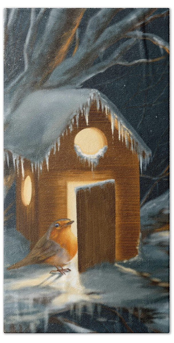Robin Bath Towel featuring the painting Christmas robin by Veronica Minozzi