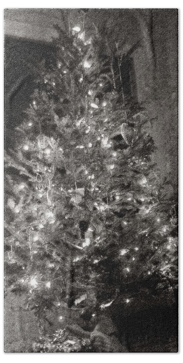 Monochrome Hand Towel featuring the photograph Christmas Tree Memories, Monochrome by Carol Whaley Addassi