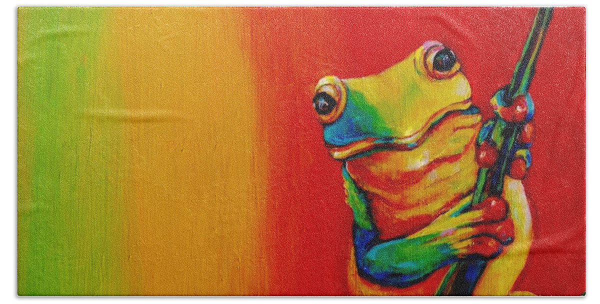 Frog Bath Towel featuring the painting Chroma Frog by Jean Cormier