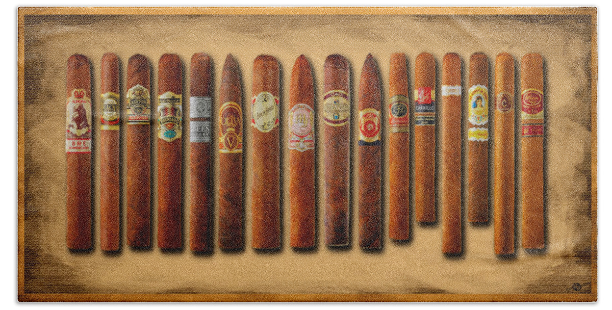 Cigar Bath Towel featuring the painting Cigar Sampler Painting by Tony Rubino