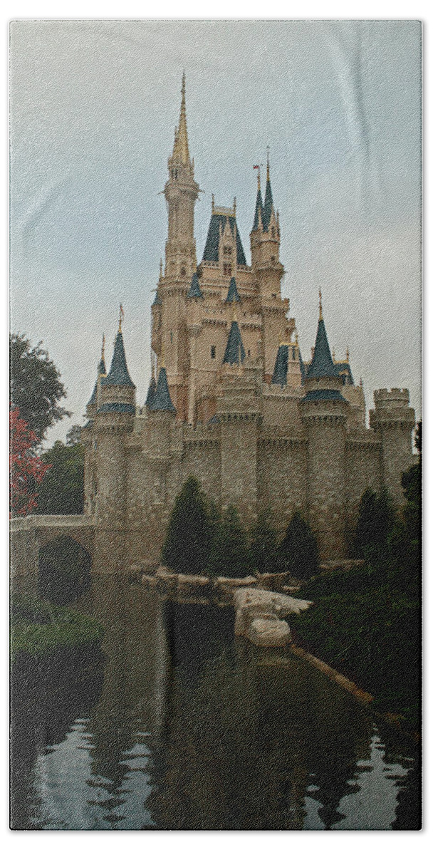 Cinderella Bath Towel featuring the photograph Cinderella's Castle reflected by Michael Porchik
