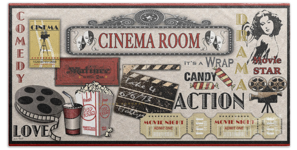  Popcorn Hand Towel featuring the digital art Cinema Room-JP2209 by Jean Plout