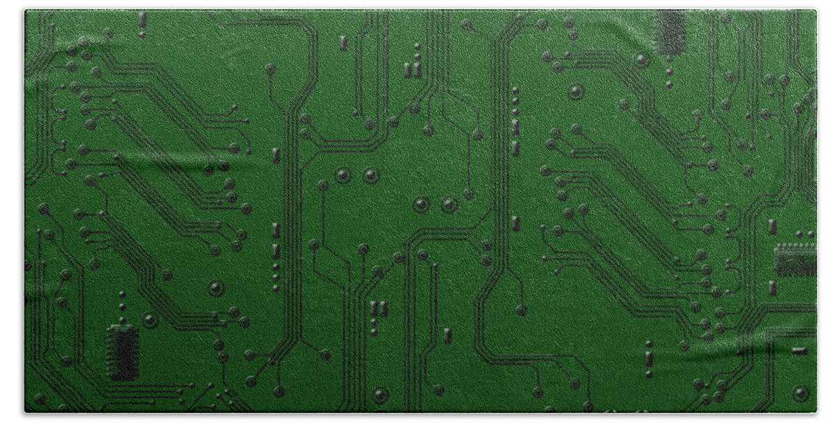 Green Hand Towel featuring the digital art Circuit Board by Peter Awax