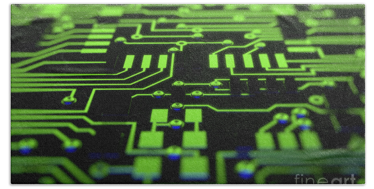 Information Transfer Bath Towel featuring the photograph Circuit Board by Science Picture Co