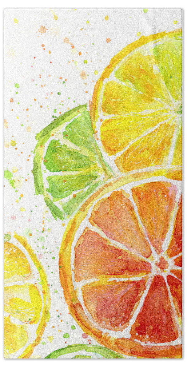Citrus Hand Towel featuring the painting Citrus Fruit Watercolor by Olga Shvartsur