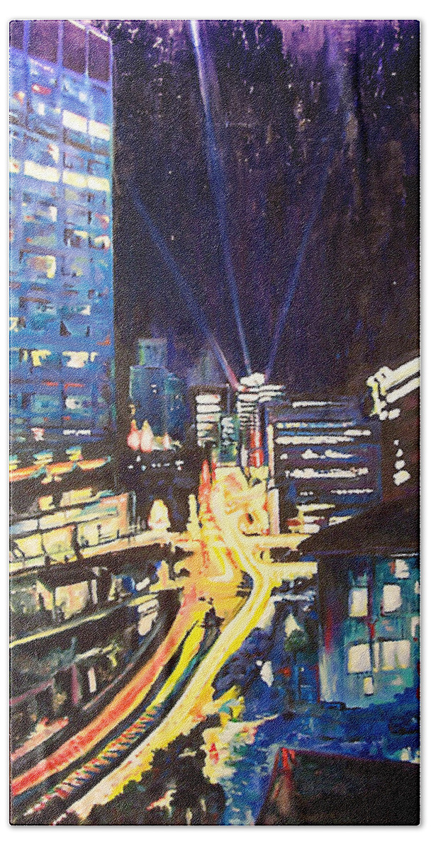 City Bath Towel featuring the painting City at Night by Alan Schwartz
