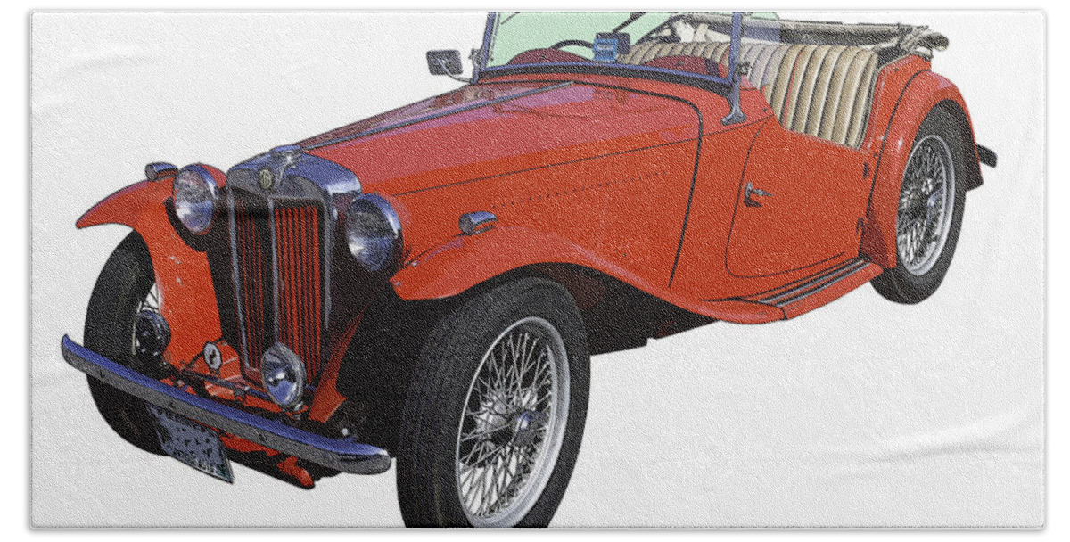 Mg Tc Bath Towel featuring the photograph Classic Red MG TC Convertible British Sports Car by Keith Webber Jr