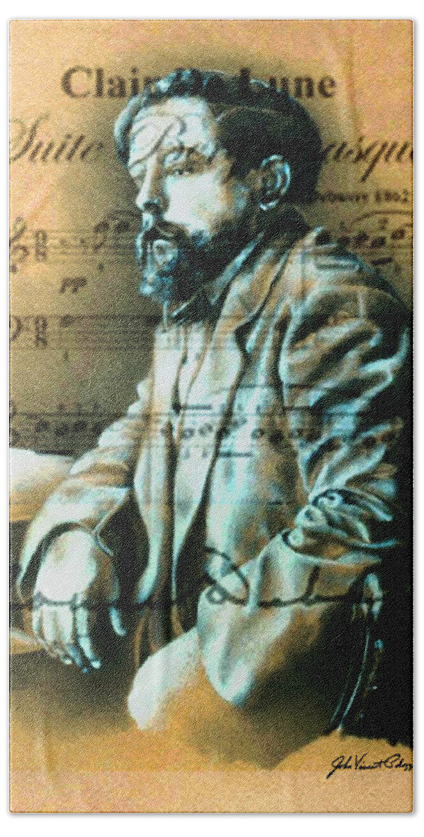 Classical Music Hand Towel featuring the digital art Claude Debussy by John Vincent Palozzi