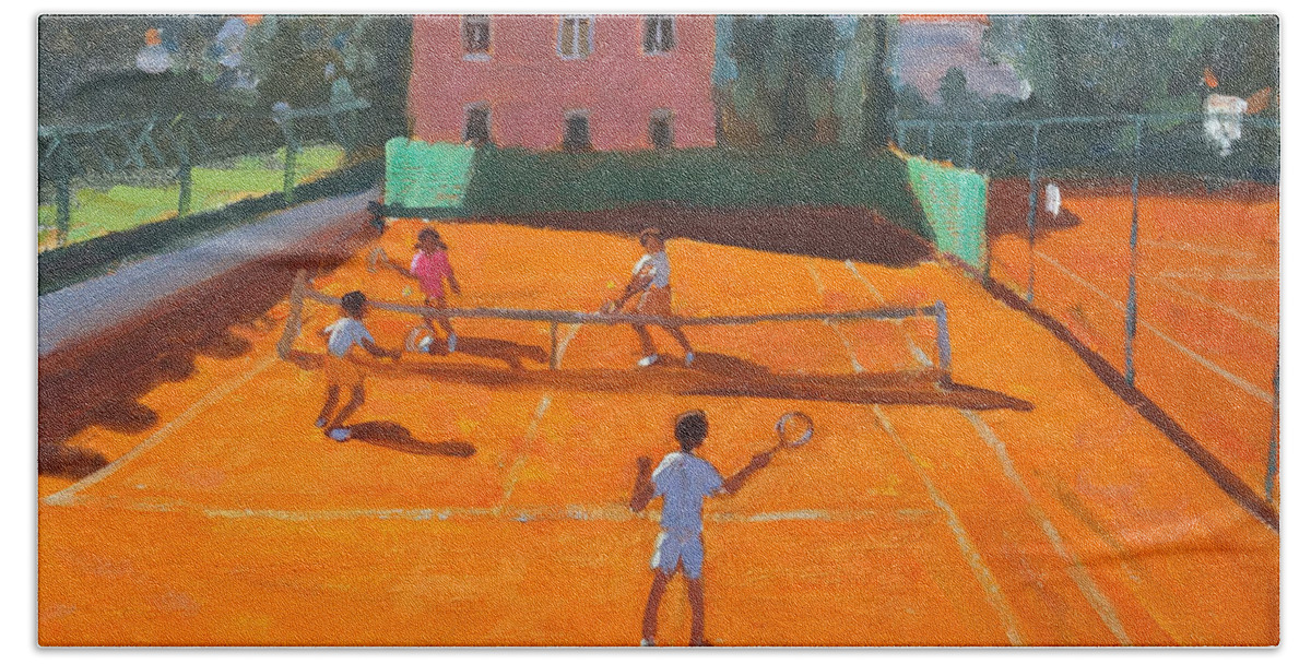 Tennis Hand Towel featuring the painting Clay Court Tennis by Andrew Macara