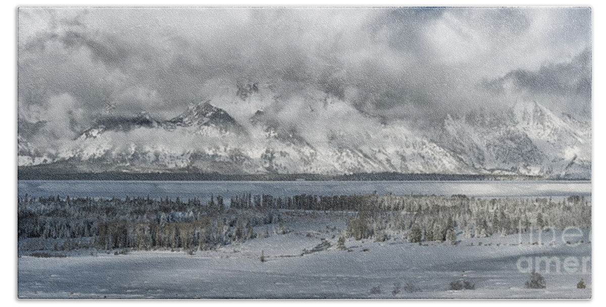 Grand Teton Bath Towel featuring the photograph Clearing Skies in the Grand Tetons by Sandra Bronstein