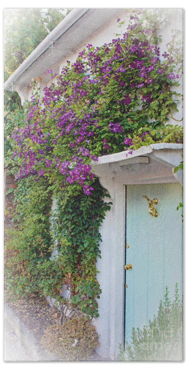 Dolphin Hand Towel featuring the photograph Clematis Around The Door by Terri Waters