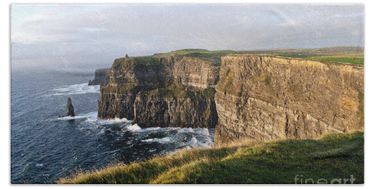 Ireland Digital Photography Bath Towel featuring the digital art Cliffs of Moher Evening Light by Danielle Summa