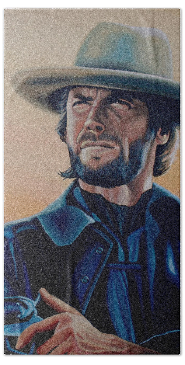 Clint Eastwood Bath Towel featuring the painting Clint Eastwood Painting by Paul Meijering