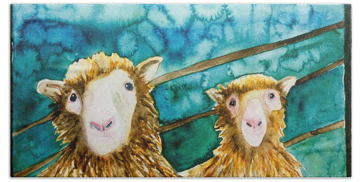 Sheep Hand Towel featuring the painting Cloning Around by Sherry Harradence