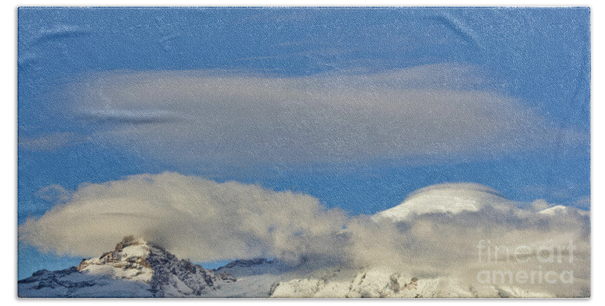 00559211 Bath Towel featuring the photograph Clouds Over Mount Rainer by Yva Momatiuk John Eastcott