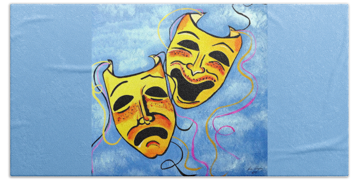 Comedy And Tragedy Bath Towel featuring the painting Comedy And Tragedy by Nora Shepley