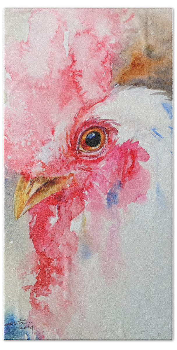 Watercolor Bath Towel featuring the painting Cocky by Arti Chauhan