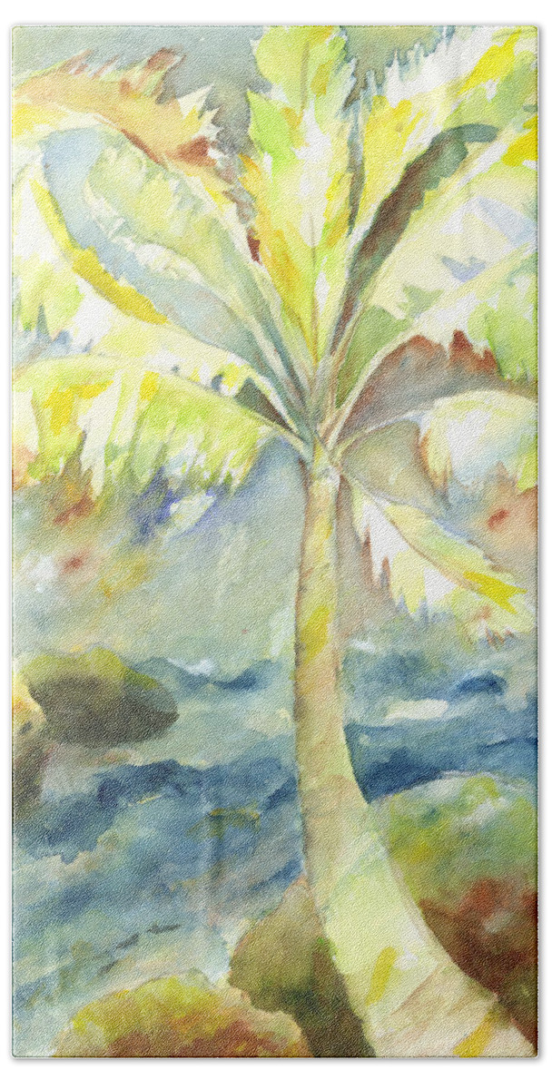 Palm Tree Hand Towel featuring the painting Coconut Palm by Kelly Perez