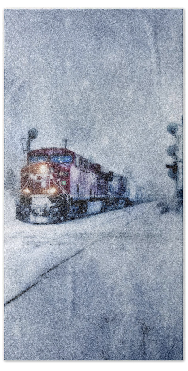 Train Hand Towel featuring the photograph Cold Nights On The Midnight Train Color by Theresa Tahara