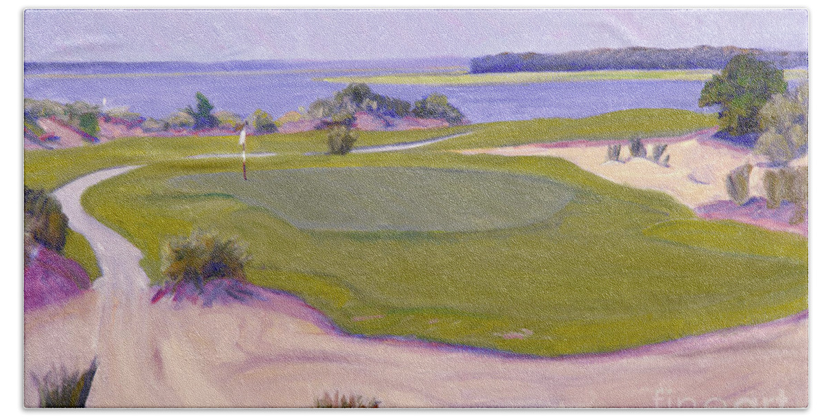 Collecton River Golf Hand Towel featuring the painting Colleton River Golf by Candace Lovely