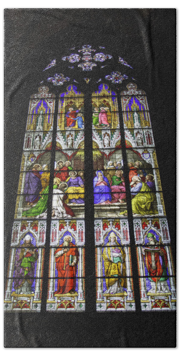 Cologne Cathedral Hand Towel featuring the photograph Cologne Cathedral Stained Glass Window of Pentecost by Teresa Mucha