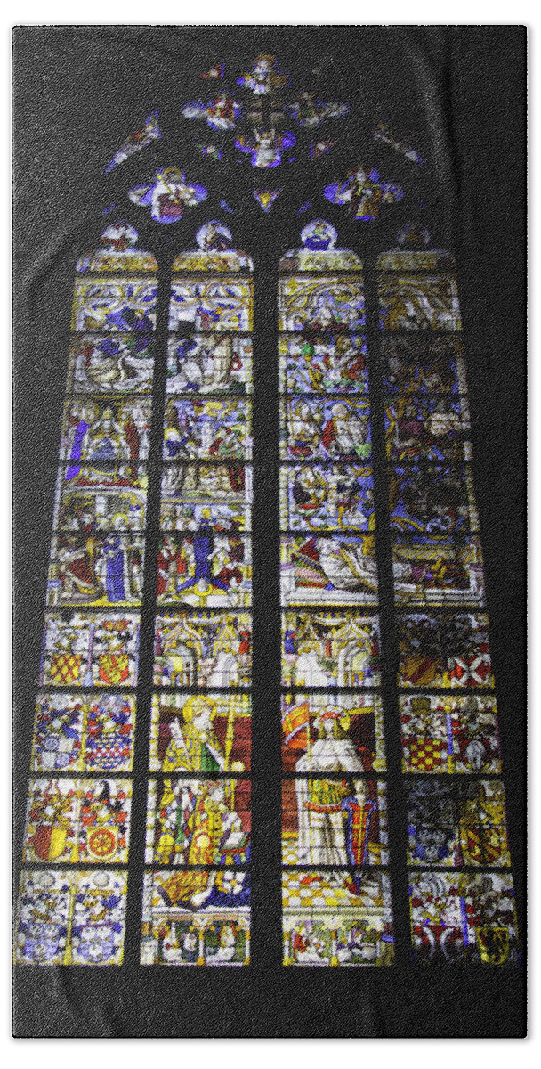 Cologne Cathedral Hand Towel featuring the photograph Cologne Cathedral Stained Glass Window of St Peter and Tree of Jesse by Teresa Mucha