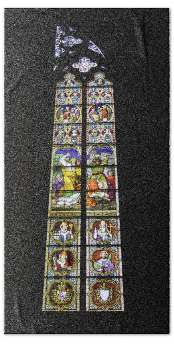 Cologne Cathedral Bath Towel featuring the photograph Cologne Cathedral Stained Glass Window of St. Stephen by Teresa Mucha