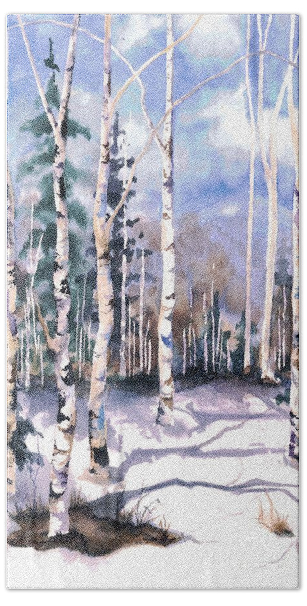 Water Color Paintings Hand Towel featuring the painting Colorado Aspens 2 by Barbara Jewell