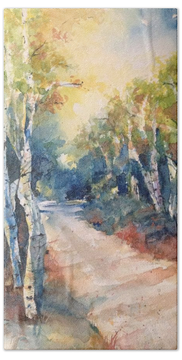 Country Road Hand Towel featuring the painting Colorado Country Road by Robin Miller-Bookhout