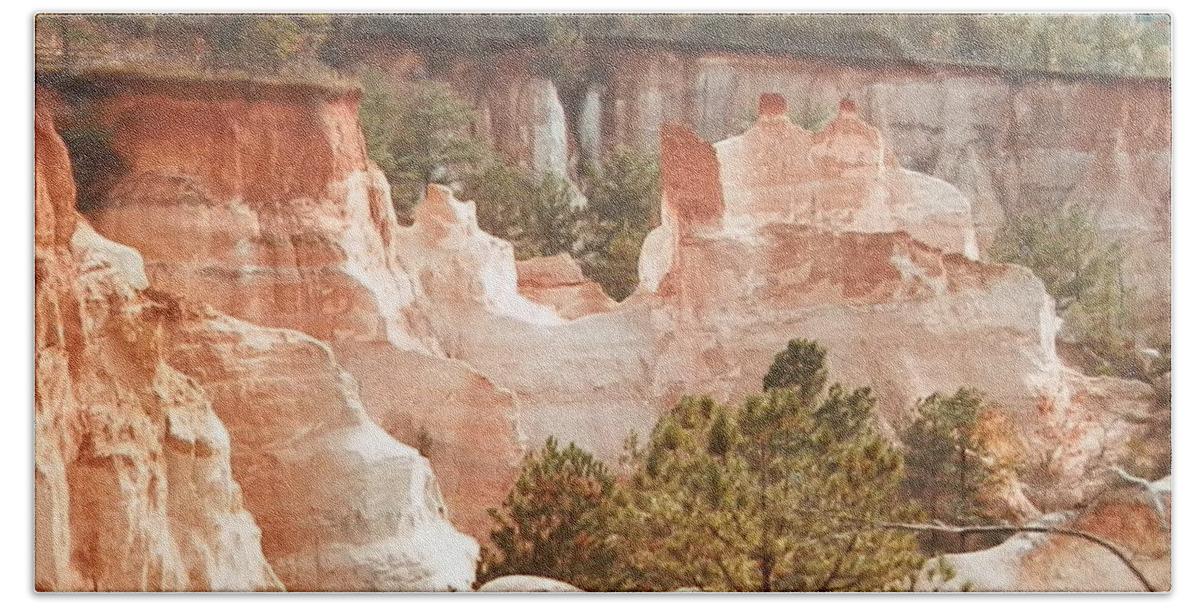 Awesome Clay Red Pink And White Color And Formations At Little Grand Canyon In Lumpkin Georgia.breath Taking Views Bath Towel featuring the photograph Colorful Georgia Canyon Wonder by Belinda Lee