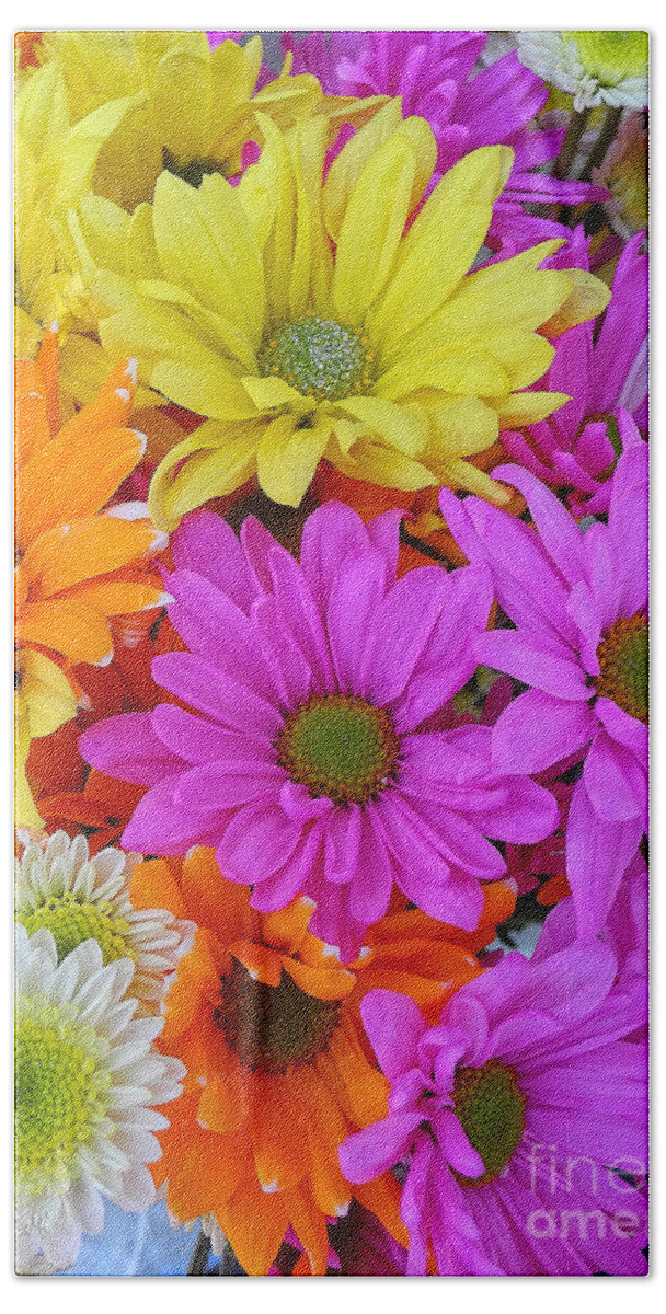 Portrait Bath Towel featuring the photograph Colorful Daisies by Sami Martin