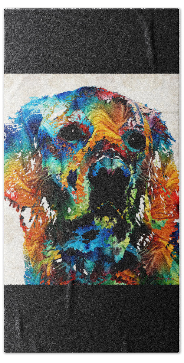 Dog Hand Towel featuring the painting Colorful Dog Art - Heart And Soul - By Sharon Cummings by Sharon Cummings