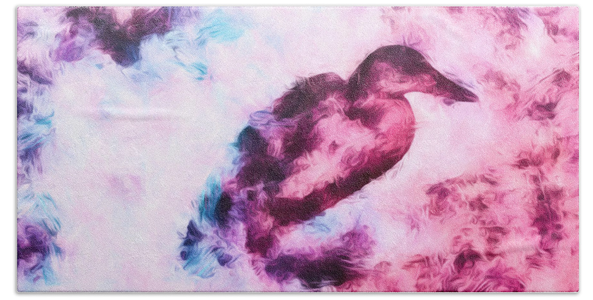 Nature Hand Towel featuring the digital art Colorful Duck Silhouette by Priya Ghose