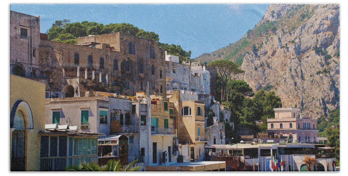 Capri Bath Towel featuring the photograph Colorful houses in Capri by Dany Lison