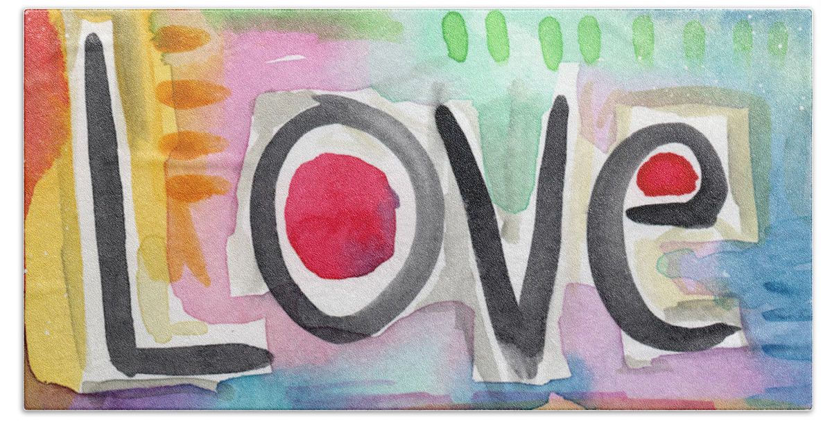Love Hand Towel featuring the painting Colorful Love- painting by Linda Woods