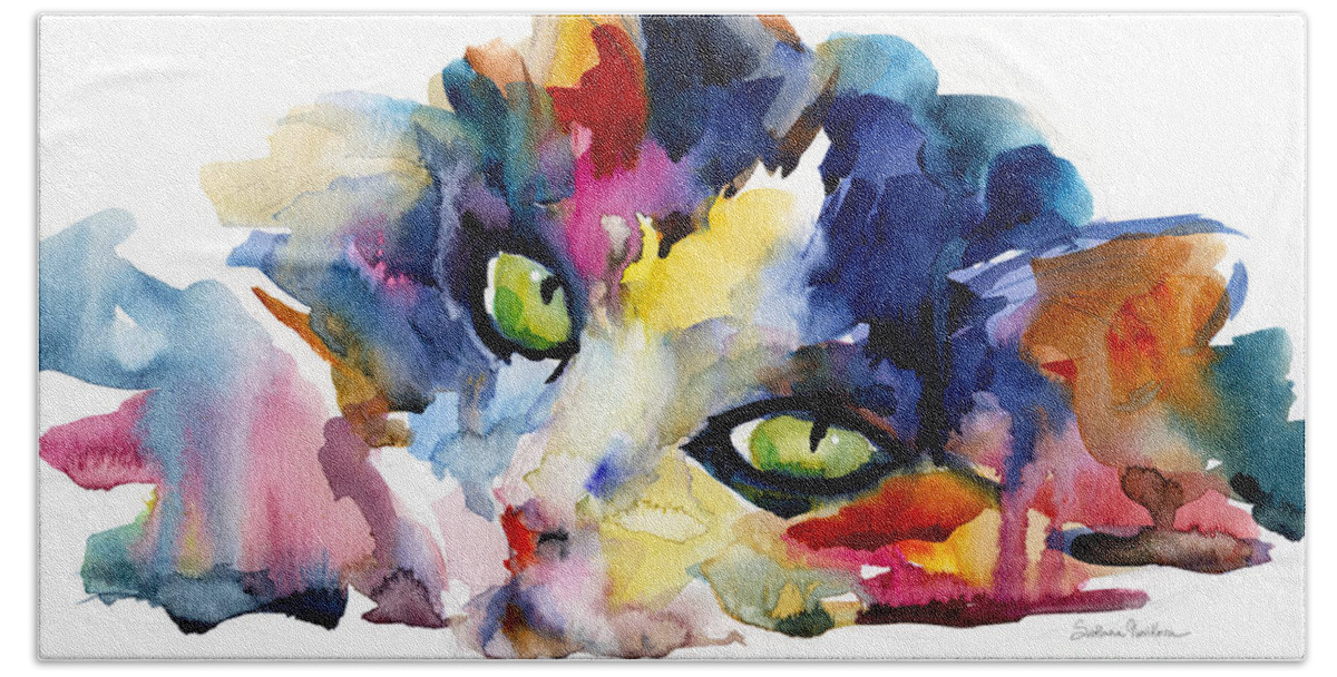 Tubby Cat Hand Towel featuring the painting Colorful Tubby cat painting by Svetlana Novikova