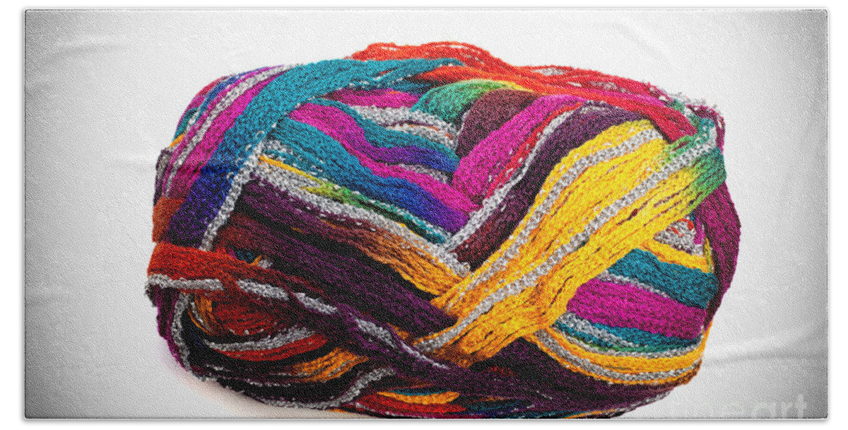 Colors Bath Towel featuring the photograph Colorful yarn by Les Palenik