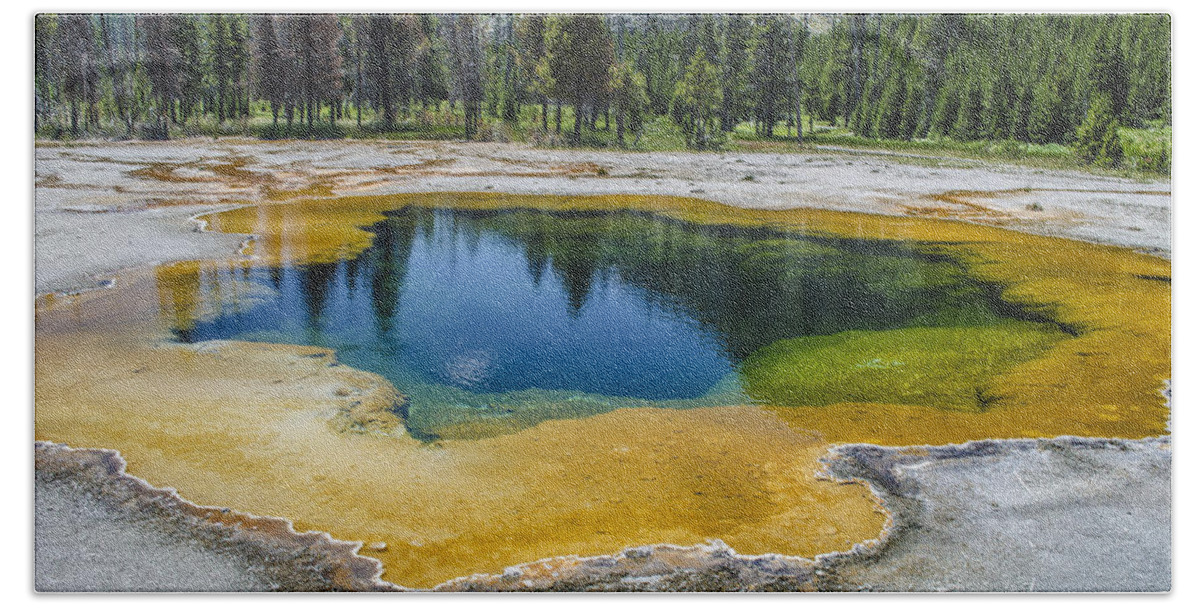 This Was My First Trip To Yellowstone With The Family In The Summer Of 2013 And It Was One Of The Most Magical Trips I've Ever Taken. I Was In Awe Of The Majesty Of Nature And The Amazing Colors Everywhere You Looked. This Reminded Me Of Something Out Of A Fantasy Children's Movie. So Beautiful. Bath Towel featuring the photograph Colors of Yellowstone by Spencer Hughes