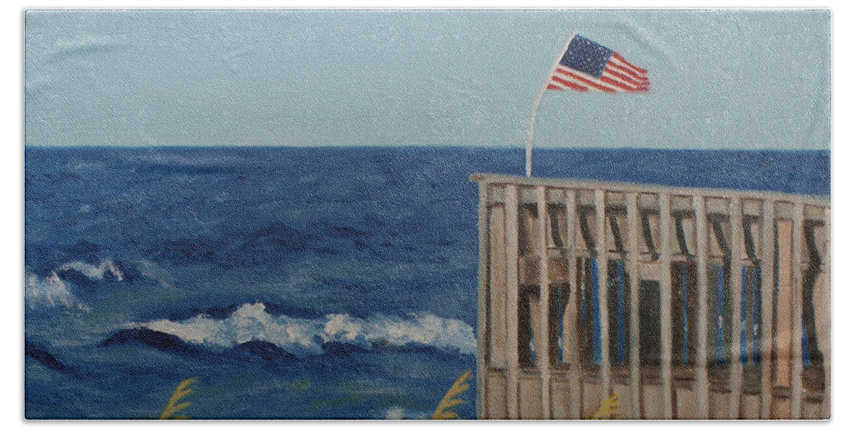 Coastal Bath Towel featuring the painting Colors on the Breeze by Jill Ciccone Pike