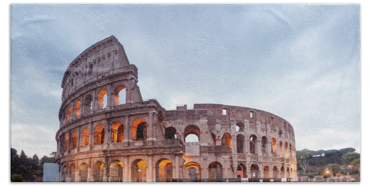 Rome Hand Towel featuring the photograph Colosseum at sunrise Rome Italy by Matteo Colombo