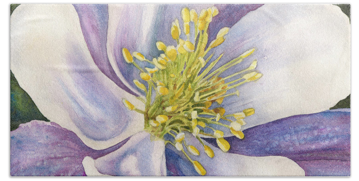 Columbine Painting Hand Towel featuring the painting Columbine Closeup by Anne Gifford
