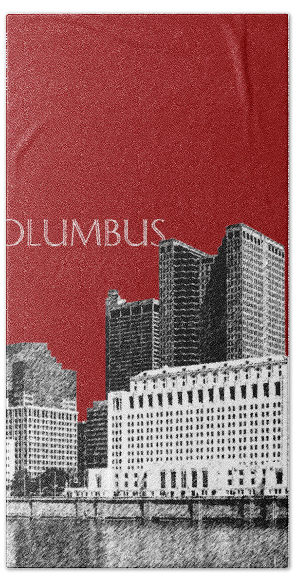 Architecture Bath Towel featuring the digital art Columbus Skyline - Dark Red by DB Artist
