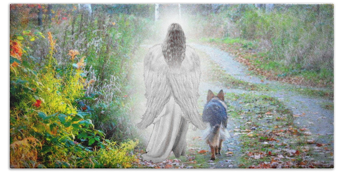 German Shepherd Hand Towel featuring the photograph Come Walk With Me by Sue Long