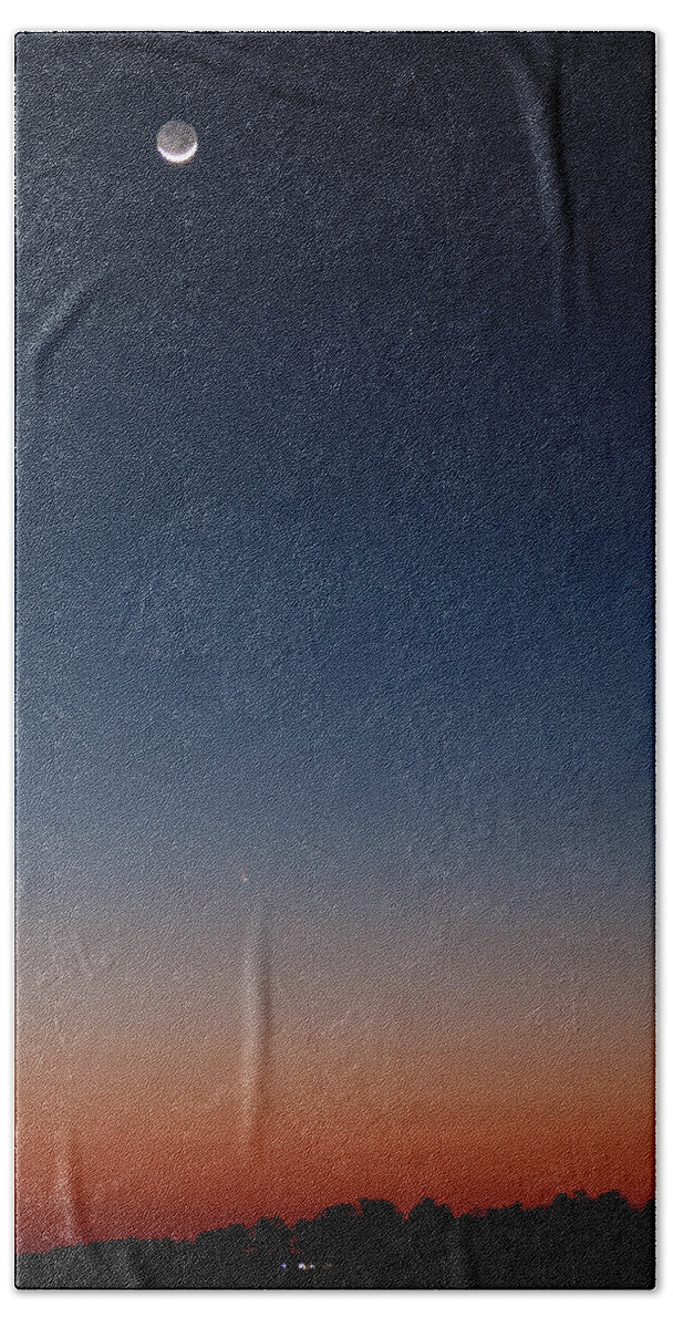 Comet Bath Towel featuring the photograph Comet PanStarrs and Crescent Moon - 2 by Charles Hite
